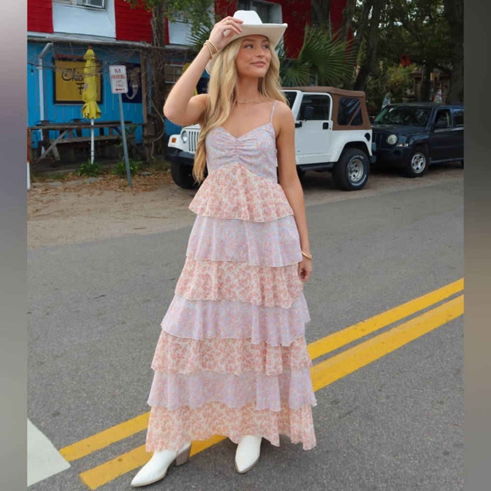 Romantic Tiered Floral Maxi Dress – Cottagecore Boho Spring Summer